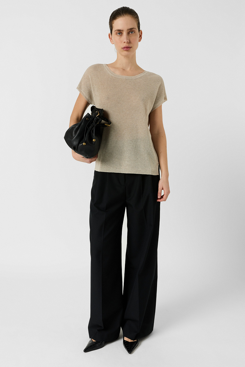 LIXIA - Бежевый джемпер с коротким рукавом из трикотажа