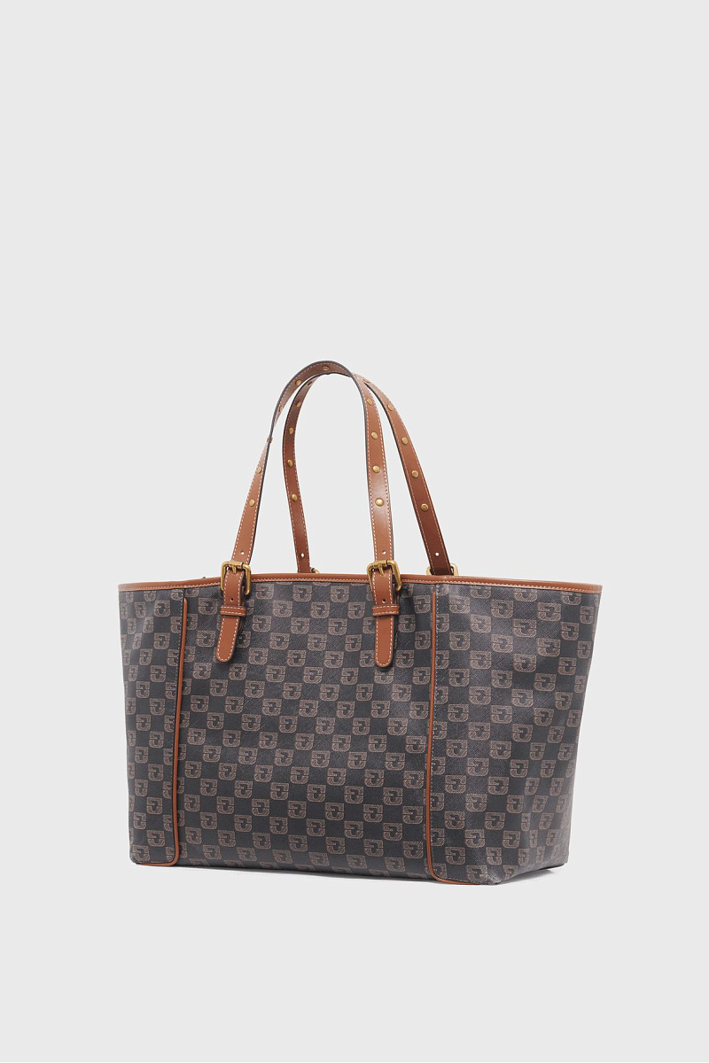 SIMPLE BAG - Тоут из кожи и холщовой ткани с монограммой