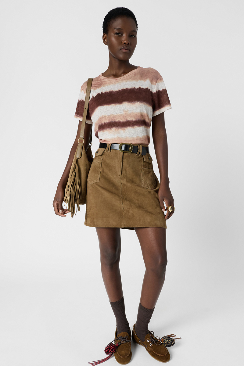 MABINTY - Бежевая льняная футболка с эффектом тай-дай