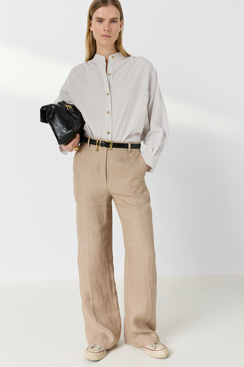 ABIGAIL - Бежевые льняные брюки с широкими штанинами