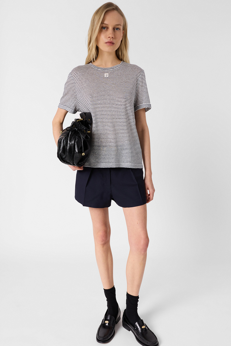 MELVA - Синяя футболка в полоску из льна и хлопка