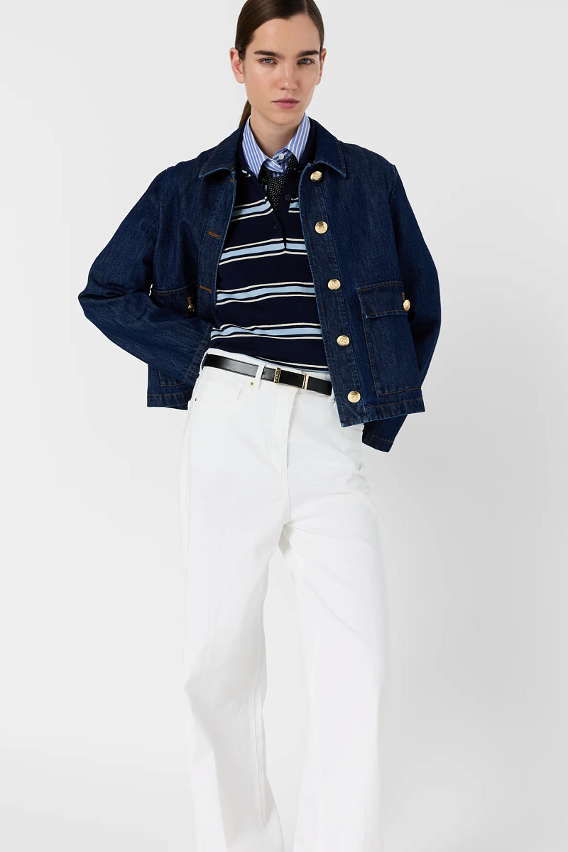 LEILA - Синее поло с короткими рукавами в полоску