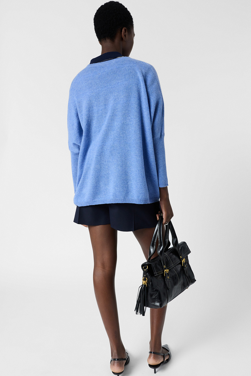 LENAE - Голубой оверсайз пуловер из кашемира с V-образным вырезом