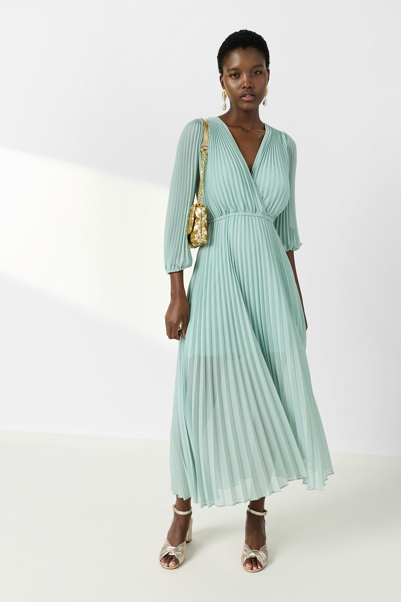 RAYNA - Длинное плиссированное платье лазурного цвета