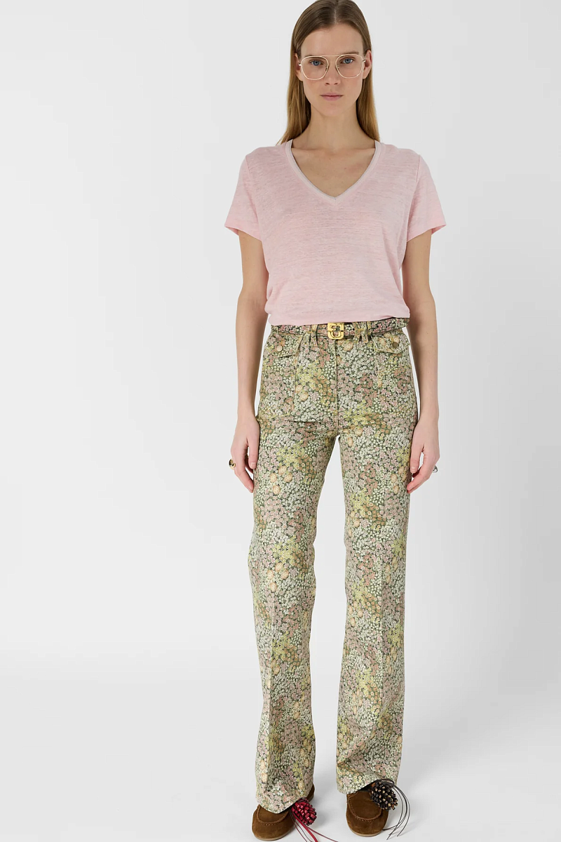 MIRANA - Льняная футболка с V-образным вырезом и люрексом