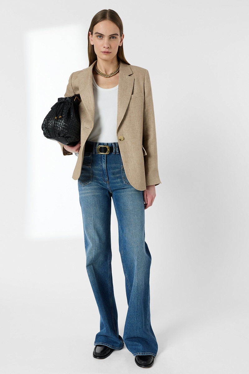 TALIYA - Бежевый льняной жакет на однобортной застежке