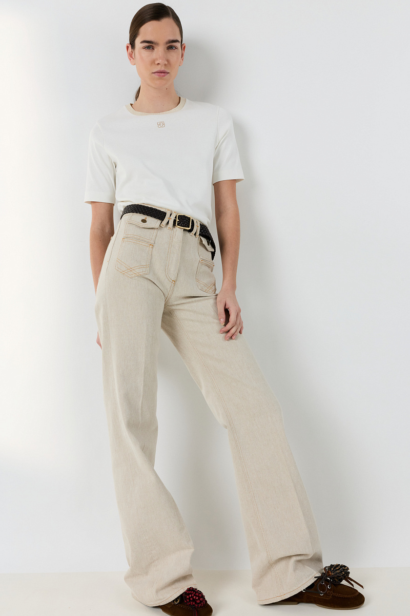 MAVIE - Белая хлопковая футболка с золотистым люрексом